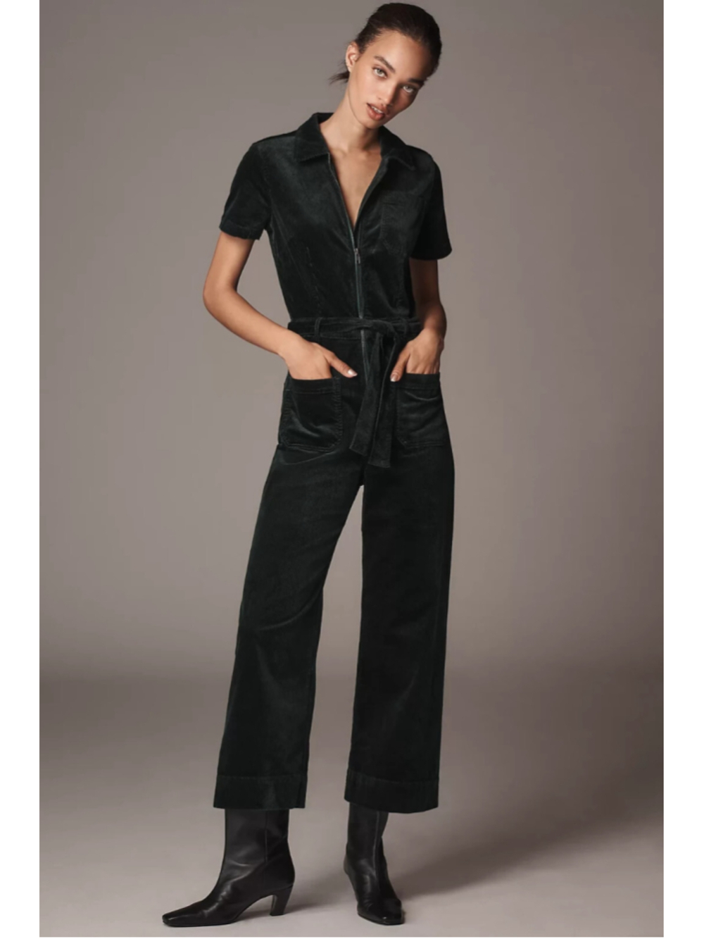 Anthropologie The Colette Weekend Corduroy Jumpsuit by Maeve Dark Green Size 12
